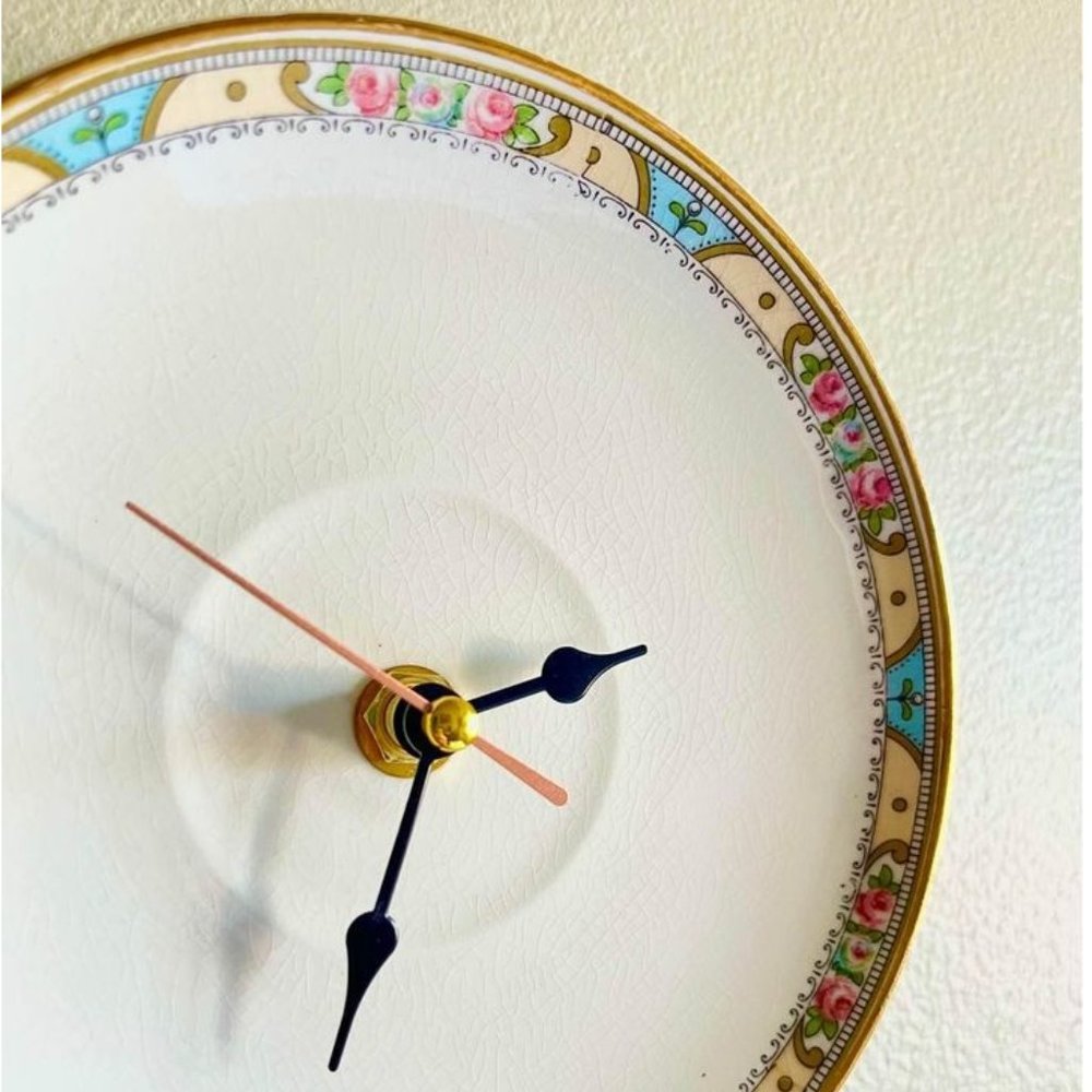 Plate Clocks - Vintage English Tea Saucer Clock - 6" diameter micro spade hands